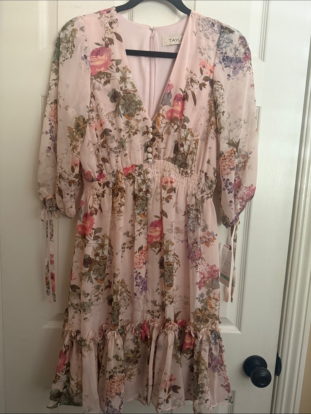 Taylor Blush Floral Button-Front Midi Dress